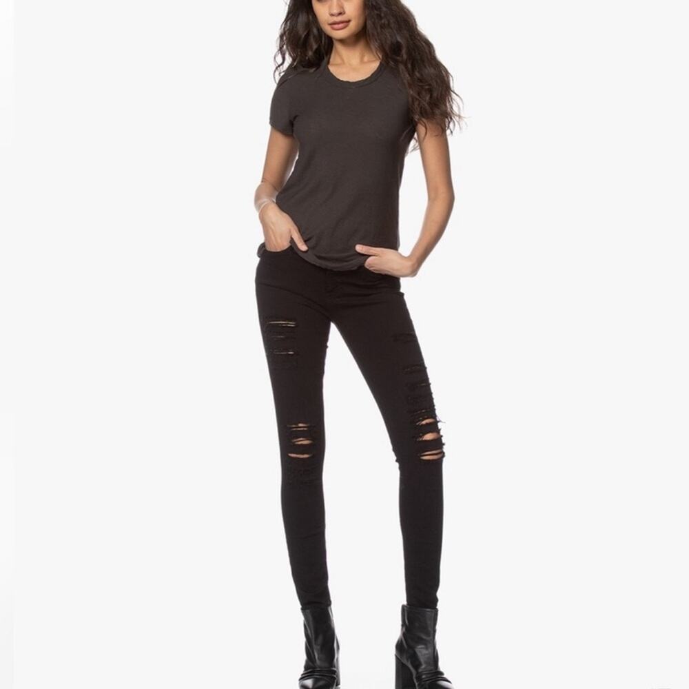 FRAME Le Skinny de Jeanne Women’s Black Distressed Raw Hem Skinny Jeans